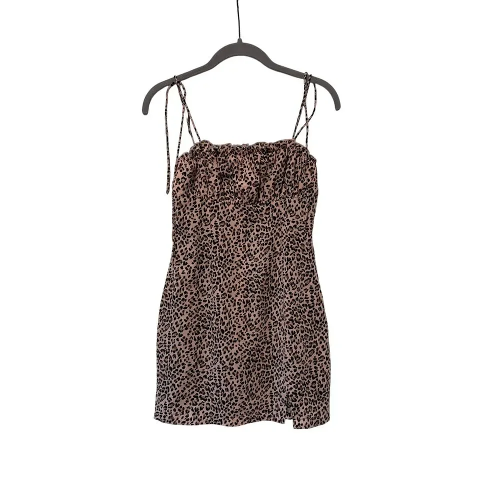 Princess Polly Leopard Print Mini Dress Women’s US 2 AU 6 Pink Tie Strap - Picture 2 of 9